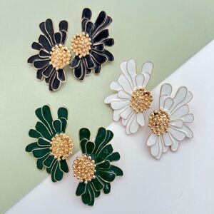 Bundle of 3 Shiny Half Bloom Flower Post Earrings